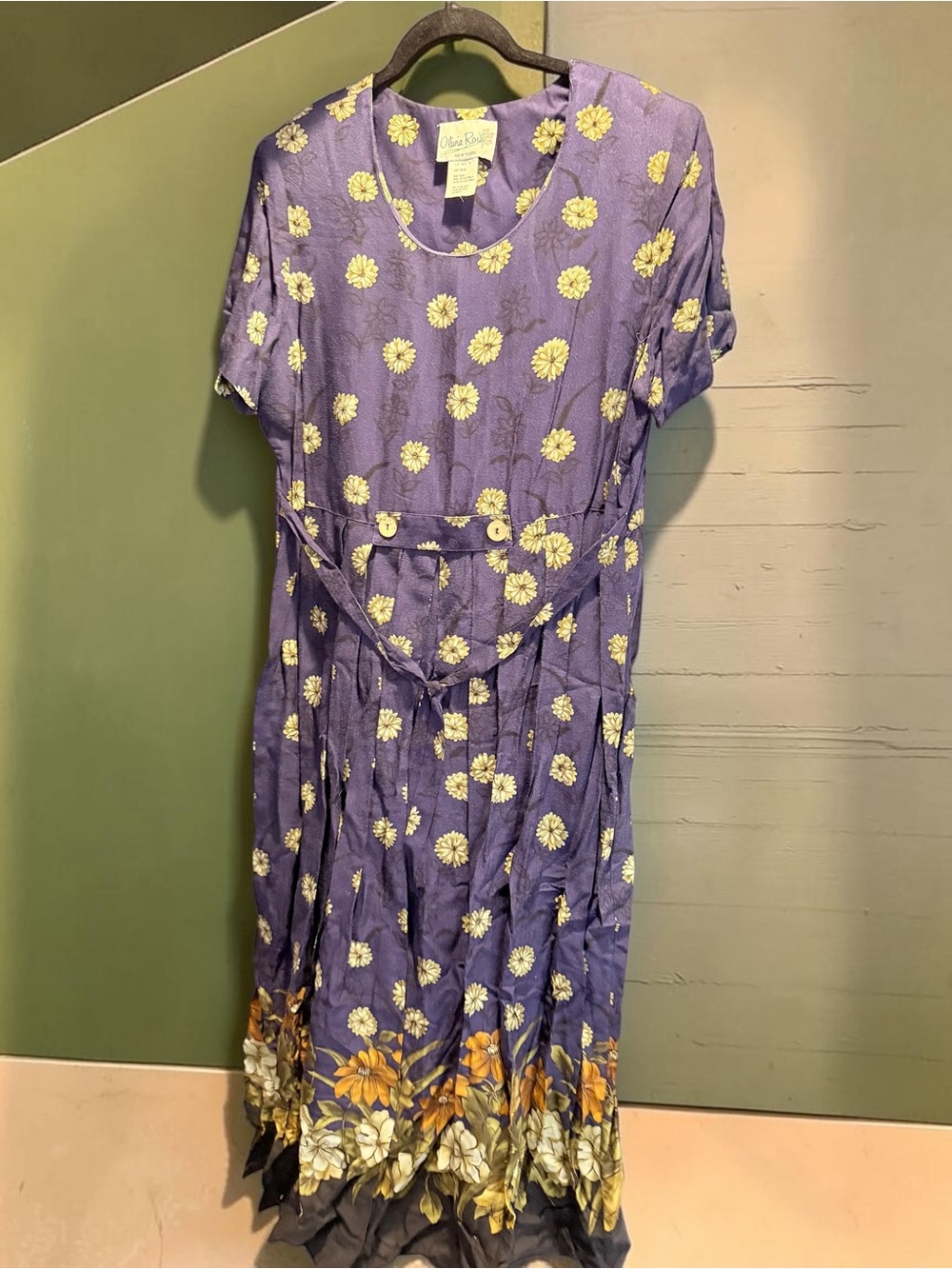 Vera Bradley Purple Floral Maxi Dress with Yellow Border